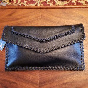 Sondra Roberts Braided Nappa Leather Clutch New!